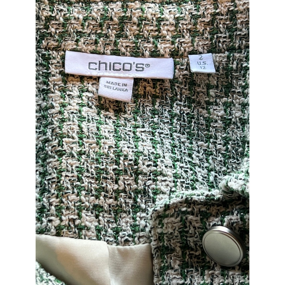 Chico's Verdant Green Fringe Tweed Jacket Size 2 (12 US) Classic Chic Workwear - Picture 3 of 8